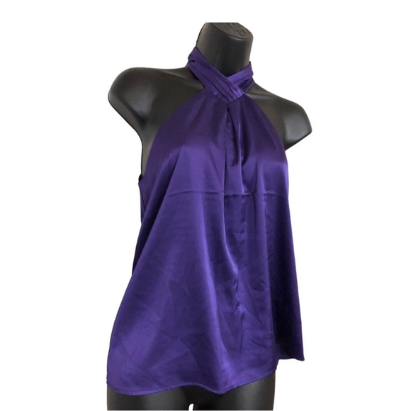 Nine West purple satin effect pleated neck twist front halter blouse size XS new - Picture 7 of 12